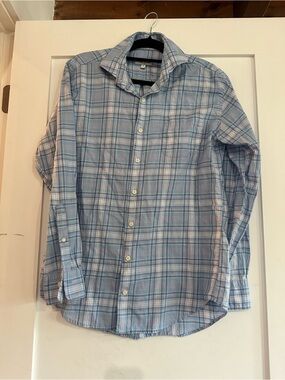 Peter Millar Blue and White Plaid Dress Shirt